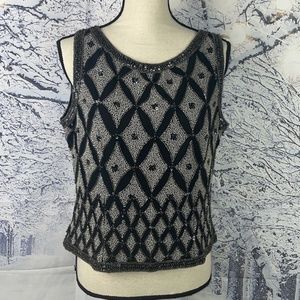Vintage Cote d' Azur Beaded Embellished Sleeveless Evening Silk Top